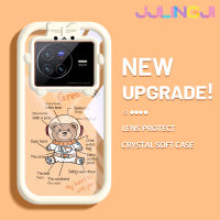 Jjlingji เคส X80สำหรับ VIVO ลายการ์ตูนน่ารักนาซ่านักบินอวกาศหมีเคสกันกระแทกซิลิโคนนิ่มหนาทนทานและเคสโทรศัพท์แบบใสทนต่อการสึกหรอ