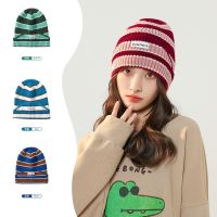 Autumn Winter Beanie For Women Man Stripe Warm Woolen Knitted Cap Fluorescent Cuffed Hat Female Caps Warmer Bonnet Casual Cap