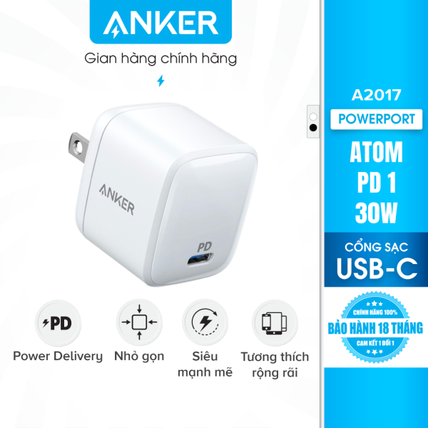 Sạc Anker PowerPort Atom PD 1 cổng 30W [GaN Technology] – A2017 – Hỗ trợ sạc nhanh 18W