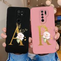 เคสสำหรับ Xiaomi Redmi 9 Prime เคสแบบนิ่มที่เป็นซิลิโคนเหลวกันกระแทกหรูหราฝาหลังเคสคู่ดอกไม้ตัวอักษรป้ายแฟชั่นสำหรับ Redmi 9AT 9i 9 I Capa Bumper Coque