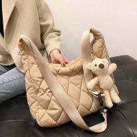 Luxury Space Cotton Shoulder Bags for Women  Winter Down Crossbody Bag Wide Strap Messenger Bag Fluffy Leather Nylon Purse