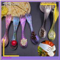 GOUPDO คุณภาพสูง แบบพกพา เบามาก Camping Traval ช้อนส้อมปิคนิค เครื่องครัวกลางแจ้ง TiTo Titanium Spork