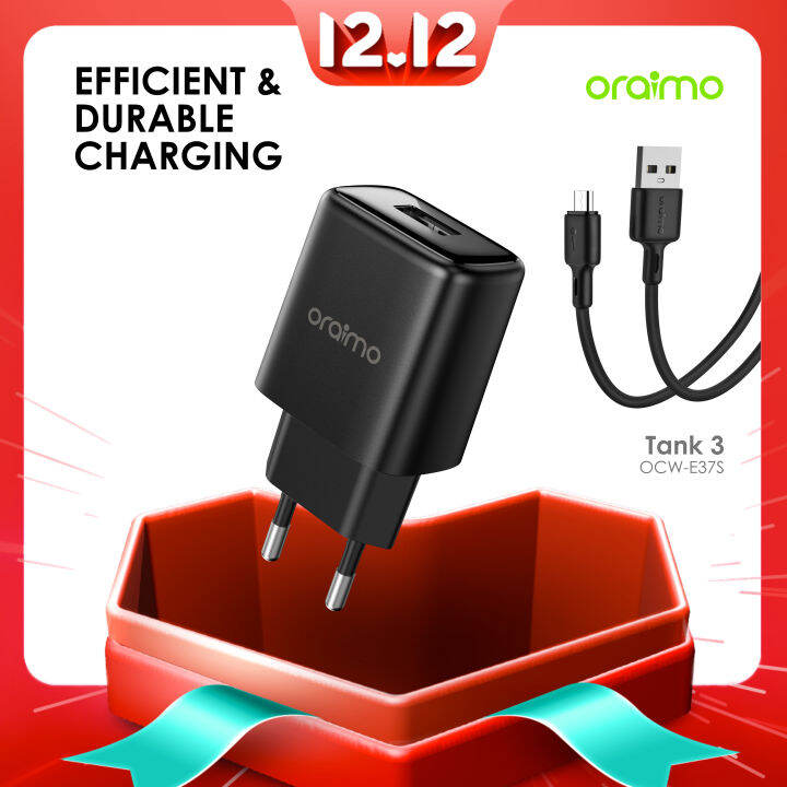 Oraimo Charger Single Port USB Fast Charging 5V 1A Tank 3 Free Micro USB Cable Panjang 1 meter