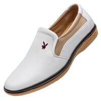 ร้อน, ร้อน★IYC621 Playboy mens shoes genuine leather white leather shoes mens summer casual daddys shoes for middle-aged and elderly people slip-on height increasing insole White