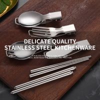 Foldable Tableware Dining Knife Fork Spoon Kit  304 Stainless Steel Outdoor Picnic Camping Fold Travel Cutlery Dinnerware Set Flatware Sets