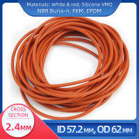 โอริง CS 2.4 มม. ID 57.2 มม. OD 62 มม. วัสดุพร้อมซิลิโคน VMQ NBR FKM EPDM ORing Seal Gaske-Lusjeh