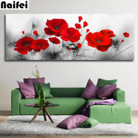 5D Full square Diamonds gray background red Poppy flower Embroidery Cross Stitch Kits Household Handmand DIY Decoration Crafts