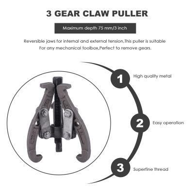 3-Inch 75 mm Gear Bearing Puller Tool Hub Multi-Function Puller Kit 3-Jaw Reversible Flywheel Pulley Removal Extractor