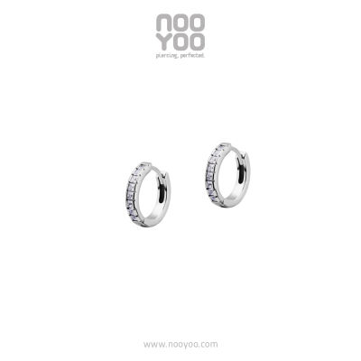 NooYoo ต่างหูสำหรับผิวแพ้ง่าย Hoop with Square CZ Surgical Steel