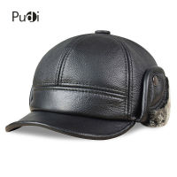 HL083 Mens Genuine Leather Baseball Caps Hats Russian Winter Snow Warm Baseball Hat Cap With Faux Fur Inside For Old Man