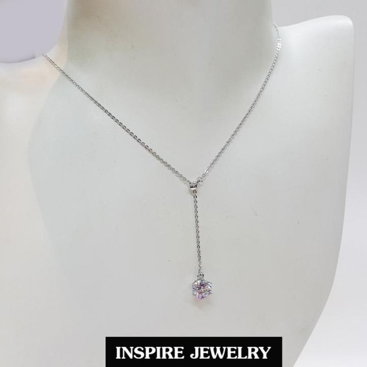 inspire-jewelry-ชุดเซ็ทสร้อยคอพร้อมจี้เพชรcz-เพชรสวยเกรด-aaa-เพชรวิ้งเจิดจรัส-size-7min-ทรงกลมหุ้มหนามเตย-พร้อม-ต่างหูรูปทรงกลมห้อยระย้า-size-7min