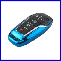 hgjmgkkk DUDELY 3/4/5 Buttons TPU Smart Key Fob Cover Case Remote for Ford Fusion Edge Explorer Mustang Lincoln MKZ MKC (Blue TPU)