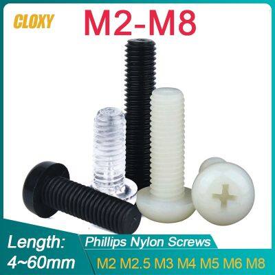 100/ 50/ 20 Buah M2 M2.5 M3 M4 M5 M6 M8 Benang Metrik Hitam Putih Nilon Plastik Phillips Pan Head Cross Bulat Baut Sekrup L 4-60Mm