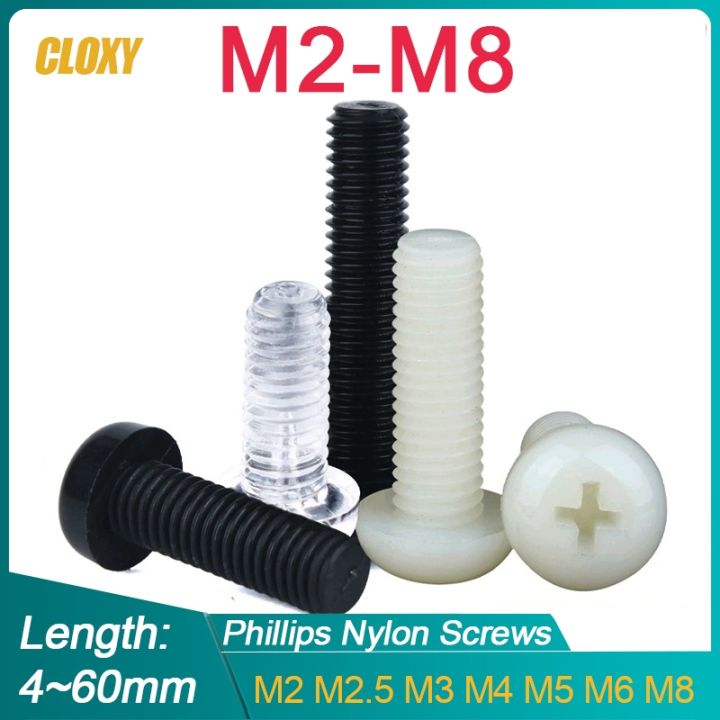 100-50-20-buah-m2-m2-5-m3-m4-m5-m6-m8-benang-metrik-hitam-putih-nilon-plastik-phillips-pan-head-cross-bulat-baut-sekrup-l-4-60mm