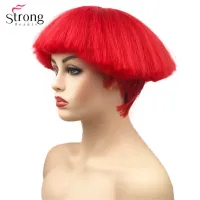 StrongBeauty Short Bob Synthetic Wig Shroom hairstyle Red Bowl haircut Red Black Blonde White Wigs Wig  Hair Extensions Pads