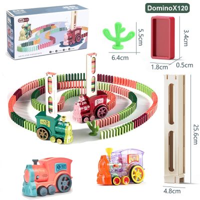 Kids Domino Train Car Set With Sound &amp; Light Automatic Laying Dominoes Brick Blocks Games Stacking Game Educational Toys Gifts