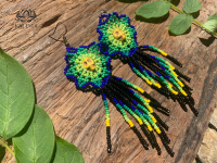 Kalindi BEADED EARRINGS FLOWERS WITH SKULL STYLE HUICHOL  ต่างหูลูกปัดรูปหัวกระโหลกสไตล์ HUICHOL