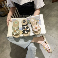 Korean Sandal Girl Fairy Wear Flat Bottomed and Versatile Student Flowers Roman Style Ladys Anti Slip Slippers Shoes for Women