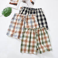 Drawstring Shorts Black White Plaid Pajamas Blue Coffee Washed Pure Cotton Home Sleep Bottoms Green Loose Casual Beach Pants