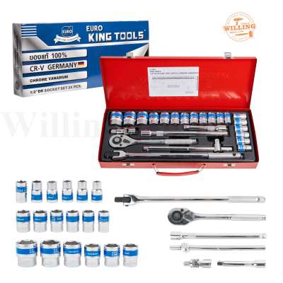 EURO KING TOOLS ชุดประแจบล็อก 24 ชิ้น ขนาด 1/2 (4หุน)ชุดดอกไขควง ชุดบล็อค ชุดบล็อก ชุดประแจ เครื่องมือช่าง งานขอแท้ทนสวย