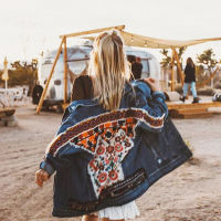 TEELYNN Denim jacket for women autumn vintage floral appliques Embroidery boho jacket long sleeve Outerwear coat female jackets