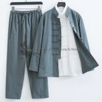 3 Pieces Cotton Linen Kung Fu Wing Chun Suit Tai Chi Uniform Martial Arts Wushu Jacket And Pants Tang Clothes