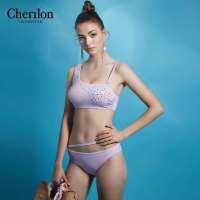 Cherilon Swimwear Two Pieces ชุดว่ายน้ำ เชอรีล่อน ดีไซน์หรู ประดับคริสตัลสะท้อนแสง เด่นท้าแดด สีม่วง NSW-SWIM04-VI