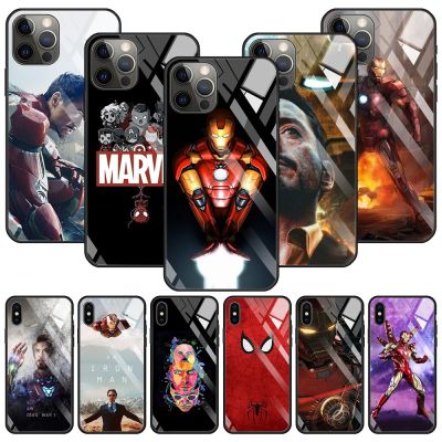 「16- digits」เคสกระจกนิรภัยสำหรับ iPhone 13 12 11 Pro Max Mini X XR XS Max 8 7 6S Plus SE 2020 Shell Marvel Avengers Iron Man Endgame
