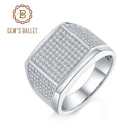 GEMS BALLET 925เงินสเตอร์ลิง Chunky ผู้ชาย Pinky แหวน Moissanite แหวนหมั้น Hip Hop Rapper แหวนของขวัญสำหรับเขา