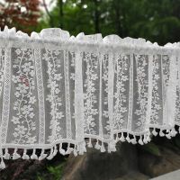 【YD】 Sheer Tie Up Curtain Valance for Cabinet Delicate Floral Roman Short Half Voile Drapes