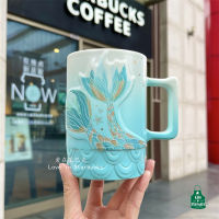 Starbuck Official Store Starbuck Cup 2022 Anniversary Sea Blue Gradual Change Fishtail เซรามิคแก้วสำนักงานตารางถ้วยกาแฟ Starbuck Tumbler Starbuck แก้ว