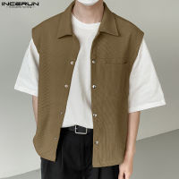 [Perfectly] INCERUN Mens Retro Sleeveless Parka Coats Loose Button Up Vests Jackets Outwear (Korean Style)