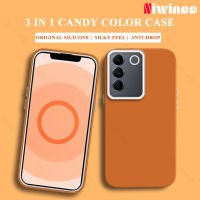 NIWINEE 3 In 1ส้มเคสสำหรับ VIVO V27 V27e V23 V20 X90 X80 X70โปร Y76 Y72 Y52เคสประกบหลังแบบแข็ง Y21 V25 Y21T Y33s Y20 Y20i Y12A T1X T1 5G 4G นุ่มขอบซิลิโคนเหลวกันกระแทกง่ายกรอบกันกระแทก y11-1