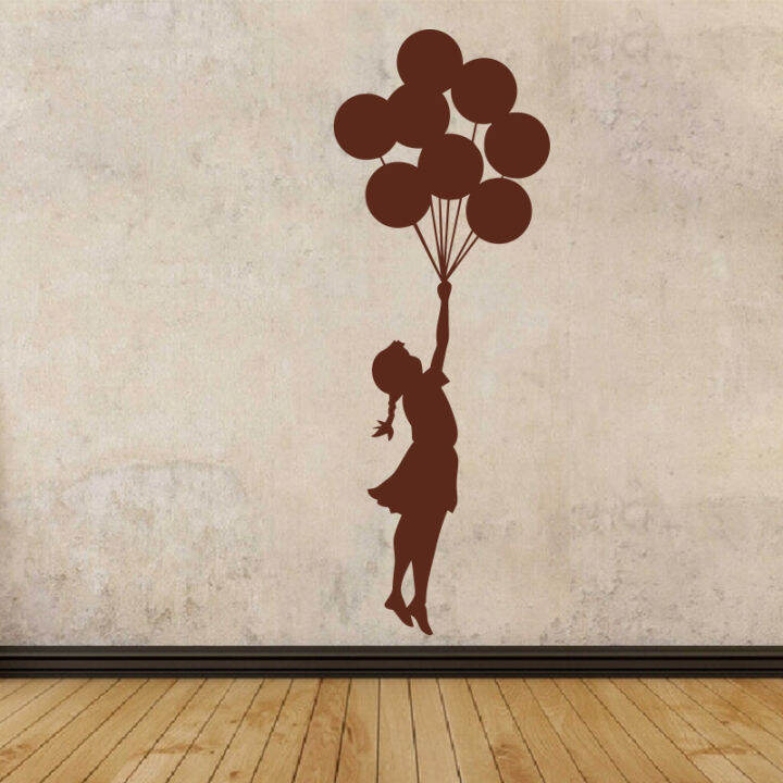 sale-nancarenko1977-art-design-banksy-สติ๊กเกอร์ติดผนัง-flying-balloon-girl-home-decor-ไวนิล-wall-decal-self-adhesive-graffiti-diy-home-decoration