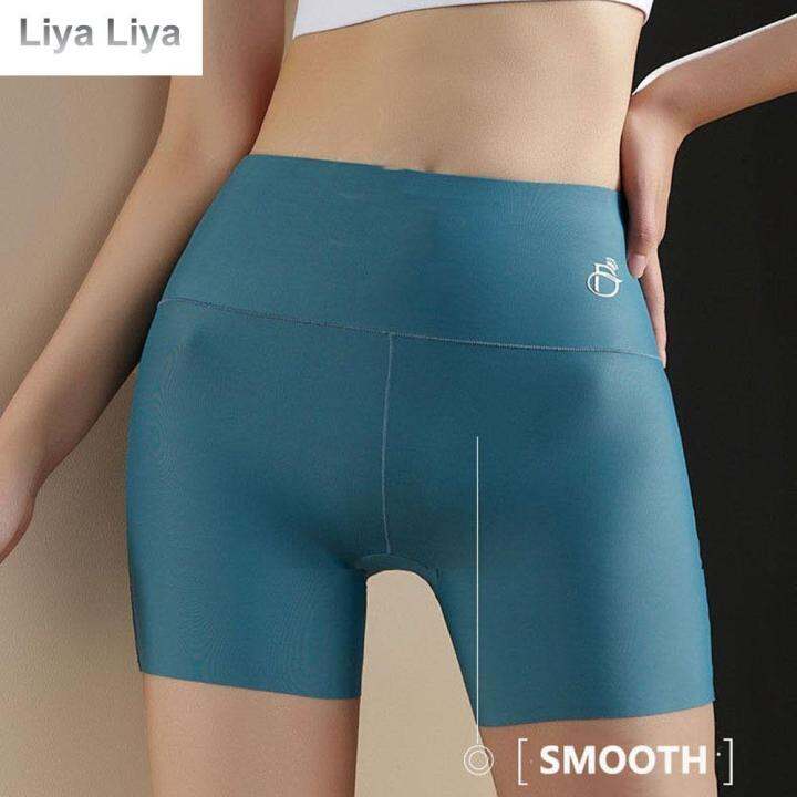 liya-สีทึบกีฬากระชับสัดส่วนเอวยางยืดแบบเรียบง่าย-กางเกงบ็อกเซอร์ชุดชั้นในผ้าไหมแข็งชุดชั้นในสตรีขนาดพลัสไซส์กางเกงซับใน