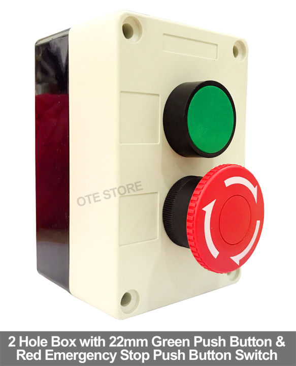 2 Hole Box with 22mm Green Push Button & Red Emergency Stop Button ...