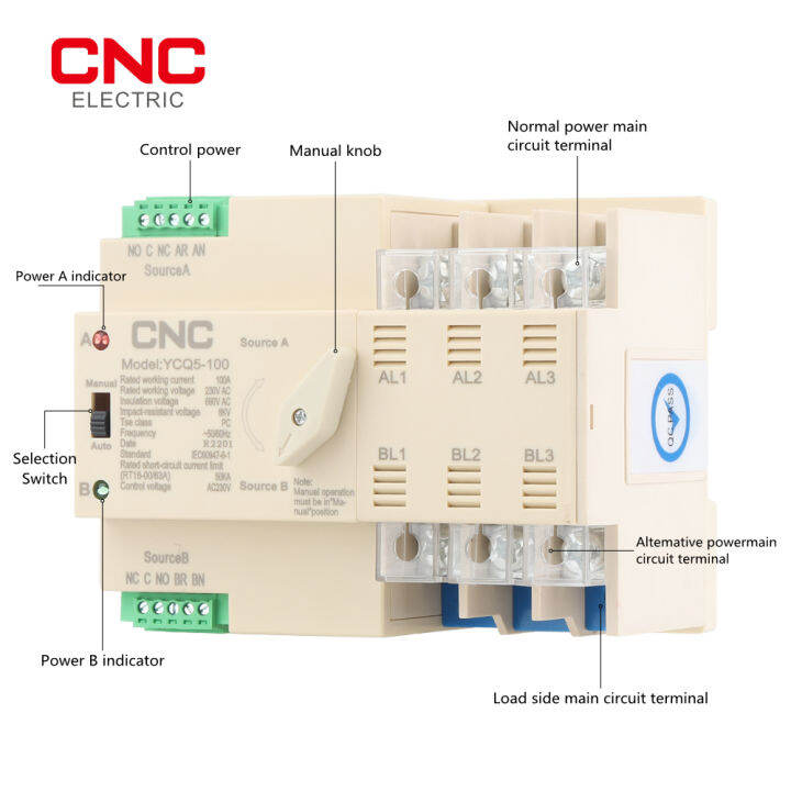 cnc-ycq5-100-3p-din-rail-220v-mini-ats-photovolatic-power-สวิตช์โอนอัตโนมัติสวิตช์ไฟอย่างต่อเนื่อง63a100a