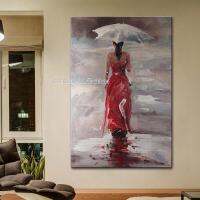 Arthyx กระโปรงสีแดงสาวภาพวาดสีน้ำมันบนผ้าใบ Modern Abstract Figure Wall Art รูปภาพสำหรับห้องนั่งเล่นตกแต่งบ้าน