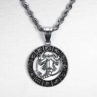 Silver Color 12 Conslation Zodiac Pendant Necklace Punk Retro High Quality Stainless steel Rope Chain Horoscope for Men