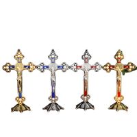 2023 Religious Metal Catholic Golden Silver Color Plated Standing Crucifix Prayer Cross standing crucifix for Jesus