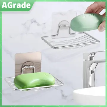 Bath Soap Dish for Shower,Stainless Steel Wall Mounted Bar Soap Holder for  Bathroom Kitchen- No Drilling 