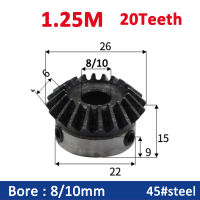 1pc Bevel Gear 1.25M โมดูล 20 ฟันด้านในรู 8mm 10mm Gear 90 องศาตาข่ายมุมเหล็กเกียร์สกรูรู M5 ไม่มี Keyway-BIANO