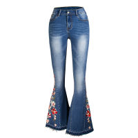 2021LOGAMI Embroidery Jeans Woman Skinny Flare Pants Denim Ladies Casual Jeans