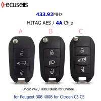 Flip Remote Key Fob 3 Button 433MHz 4A Chip For Peugeot Partner 508 308 Expert For Citroen Dispatch C3 C4 Cactus HU83 VA2 Blade