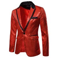 ZZOOI Sequin Blazers Party Suit Coat Men Charm Casual Performance Singers Jacket Suit One Button Fit Long Sleeve Jacket Night Club Top