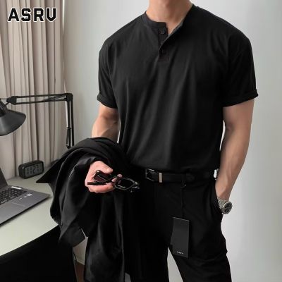 ASRV เสื้อยืดผู้ชาย เสื้อผ้าผู้ชาย t shirt for men เสื้อยืดแขนสั้นสำหรับผู้ชายเสื้อโปโลเรียบง่ายสีทึบบางเสื้อแขนกุดสีดำลำลองและเก๋ไก๋แขนสั้นสีขาว