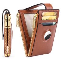 2022 Genuine Leather Ladies Card Holder AirTag Tracker Multifunctional Large Capacity RFID Anti-theft Brush Dollar Clip 【QYUE】