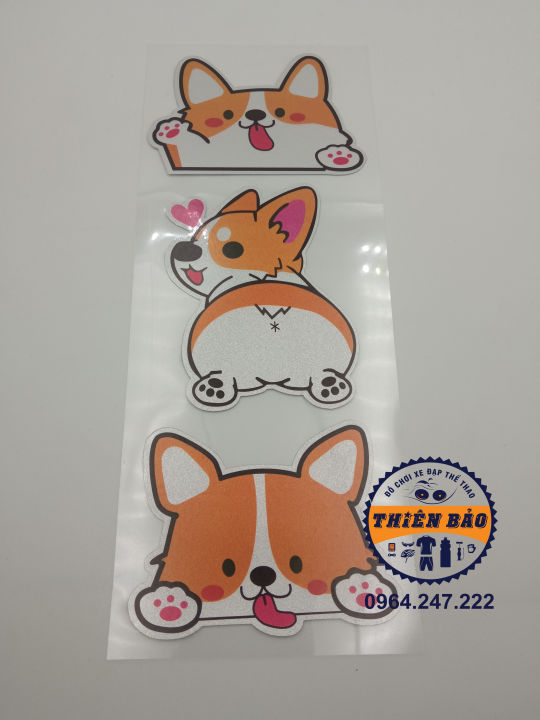 Set 3 Hình dán Corgi cute, Tem dán trang trí tủ lạnh, sticker dễ thương  nhãn dán cute chó Corgi #227 