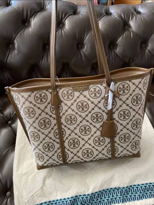 TORY BURCH Perry T Monogram Triple-Compartment Tote Large Bag