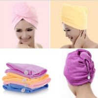 White Coral Velvet Dry Hair Bath Towel Microfiber Quick Drying Turban Super Absorbent Women Hair Cap Wrap with Button thicken Towels